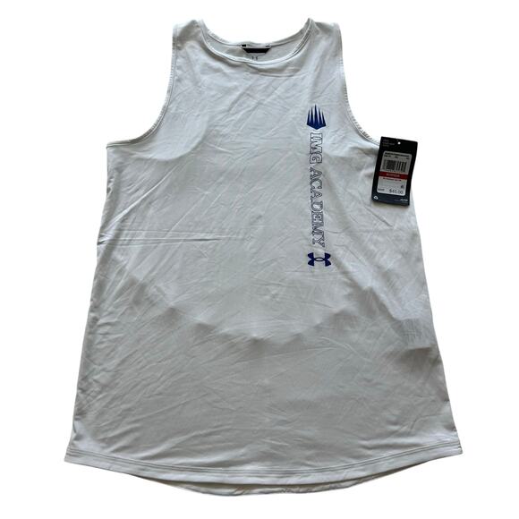 Under Armour IMG ACADEMY White Graphic Razorback Athletic Track Tank NWT- XS - Picture 1 of 8